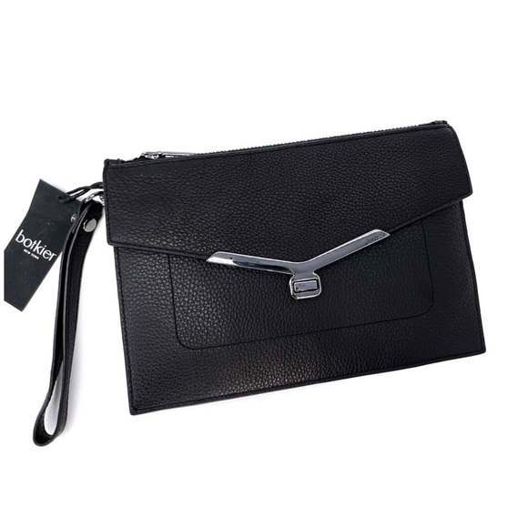 Botiker Handbags - Botiker Wristlet Clutch Valentina Medium Clutch Black Leather Silver New NWT